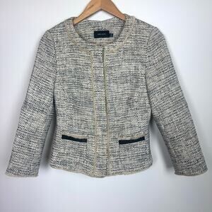 KAREN MILLEN Tweed Blazer Jacket Cotton Blend  Black and Ivory Size US 8